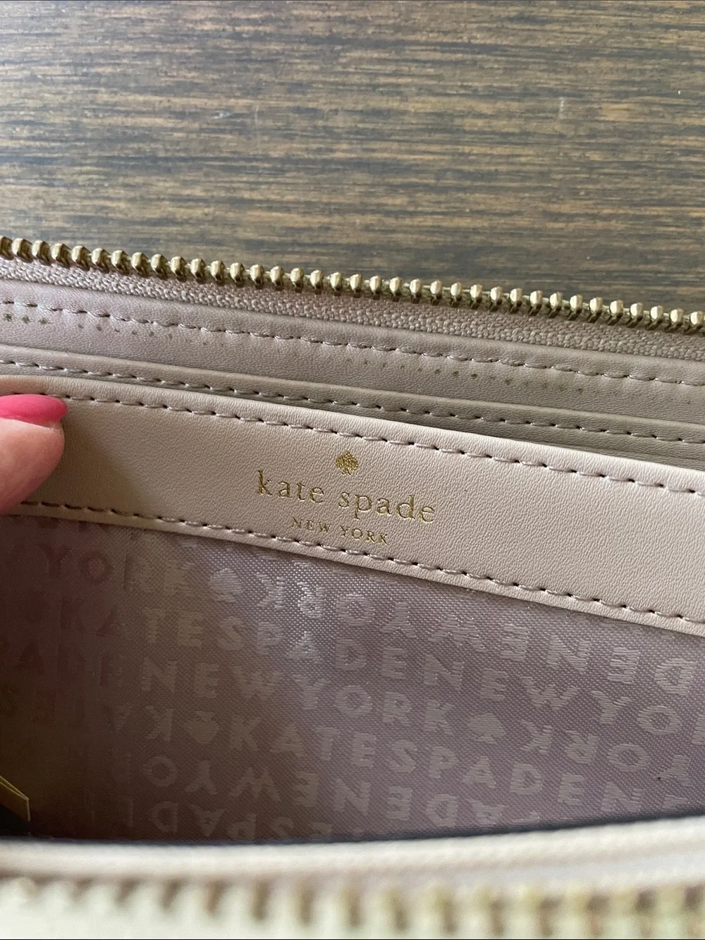 KATE SPADE GROVE STREET NEDA ZIP AROUND WALLET - Almondine (Beige) Gold Hardware